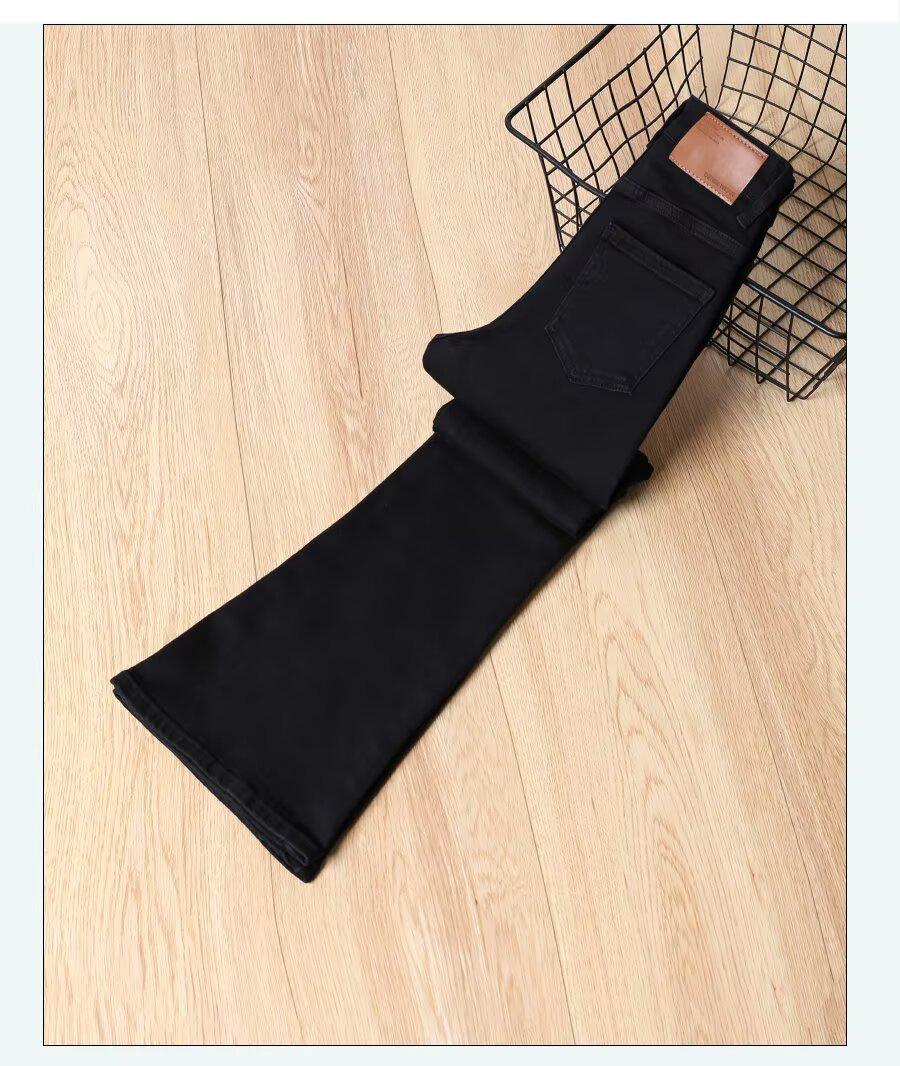 

Black Velvet Slim Fit Stretchy Flare Jeans for Women - 2025 Autumn/Winter High Waist Straight Leg Pants. 2XL