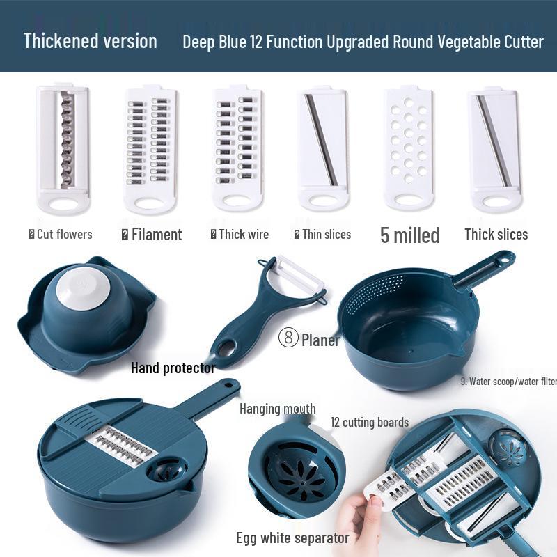 9-in-1 Multifunctional Vegetable Cutter and 12-Piece Grater Set for Potato and Carrot Shredding
