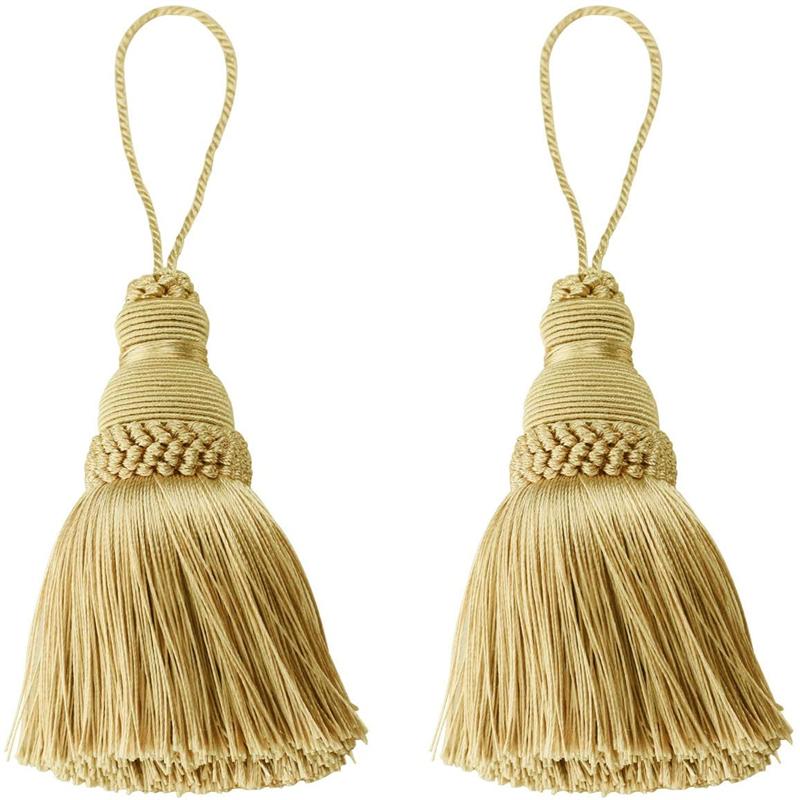 2Pc Decorazioni per la casa Corda appesa Nappe di seta Frangia Nappa Trim Decorazione dell'indumento Nappe chiave per abbellimenti fai da te Accessori per tende Gold