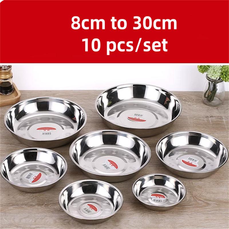 10 pcs or 2 pcs set Stainless Steel Round small pepper soy sauce dish tray Food Serving Bowls BBQ dinner set plates and dishes