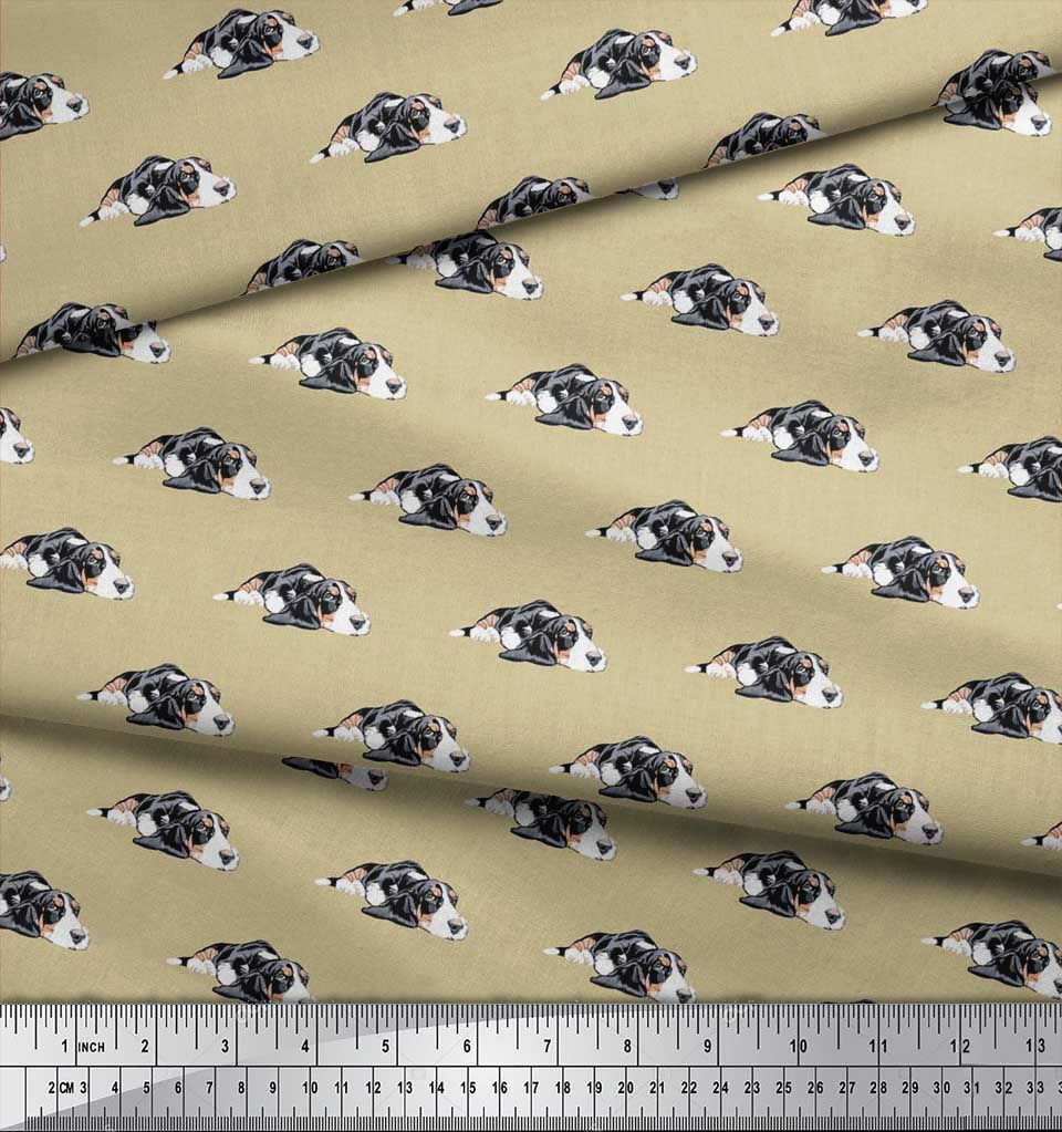 Soimoi Japan Crepe Satin Fabric Basset Hound Dog Print Fabric by metre 42 Inch