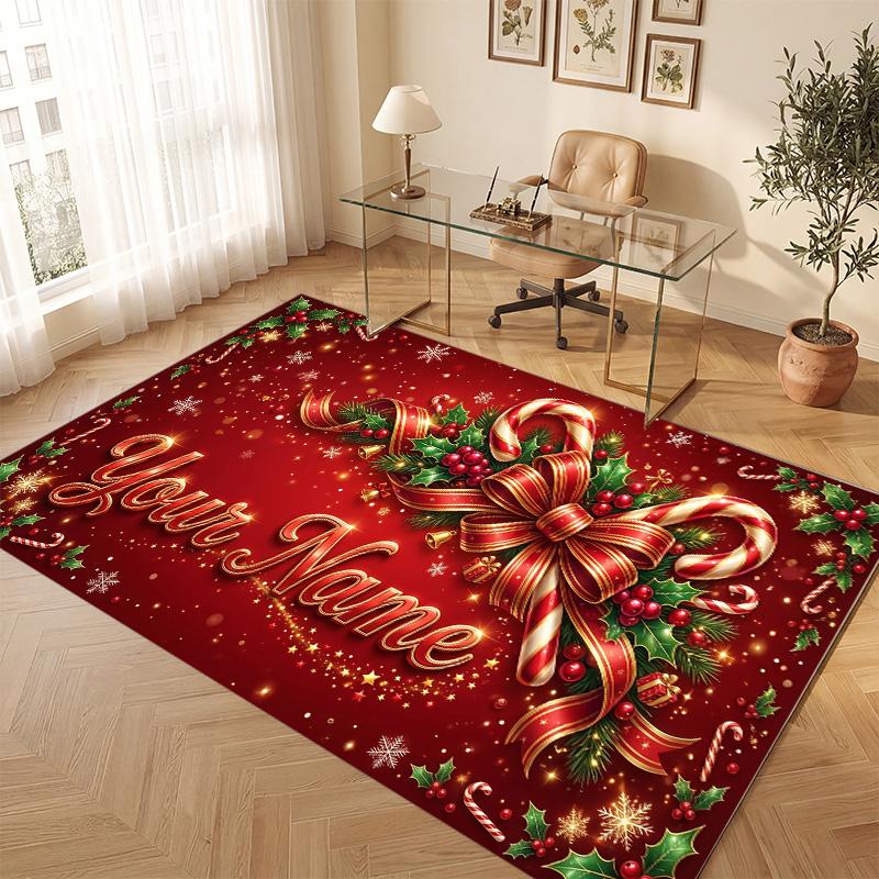 Weicher Kristall-Samt-Teppich mit Weihnachtsmotiv, individuell bedruckbar mit Namen & Text, rutschfester Bodenläufer für Schlafzimmer, Wohnzimmer