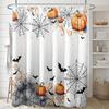 1Pc Halloween Pumpkin Spiderweb Pattern Shower Curtain With Hooks, Polyester Fabric Suitable For Bathroom Decoration
