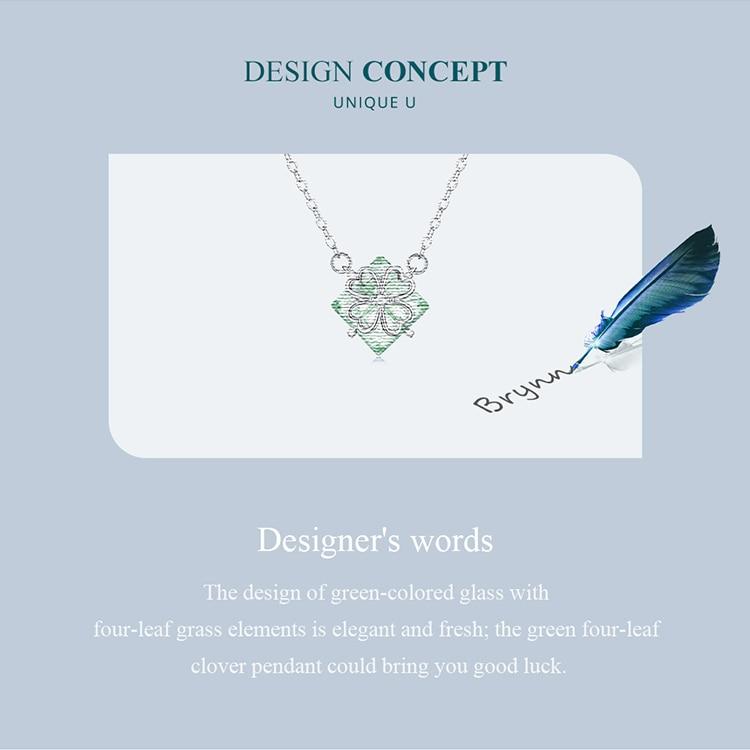 BAMOER 925 Sterling Silver Light Green Four-leaf Clover Pendant Necklace Lucky Neck Chain for Women Trendy Fine Jewelry