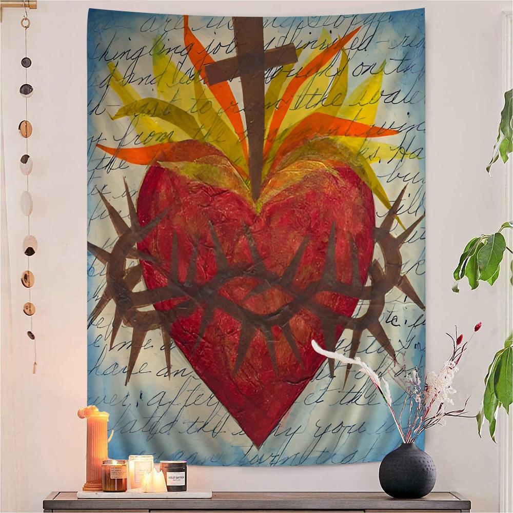 Sacred Heart of Jesus Canvas Painting Mary Hanging Bohemian Tapestry Cheap Hippie Wall Hanging Bohemian Wall Tapestrie