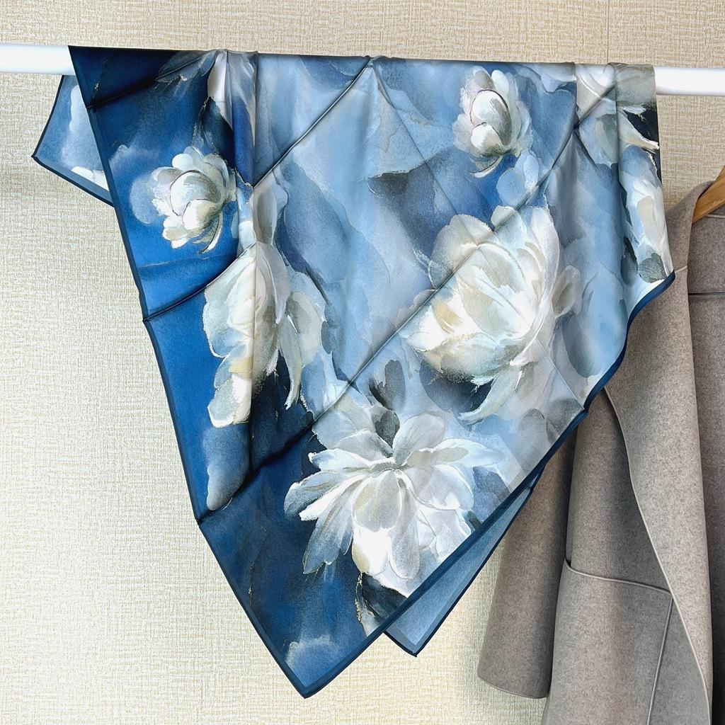 Guofeng Mulberry Silk Scarf, Female Spring And Autumn Gift Shawl For Middle-Aged And Elderly, Thin Silk Travel Scarf