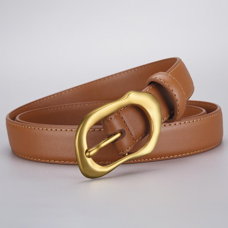 Women's Alloy Buckle Belt Versatile Leather Belt Simple Design Summer Dress Belt European American Dress Accessory