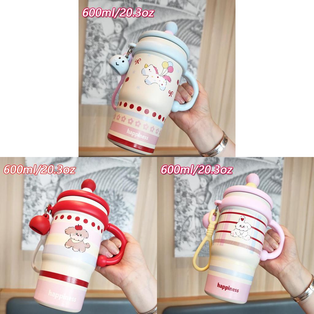 Pink Girl Heart Insulated Travel Mug With Handle And Straw For Daily Hydration