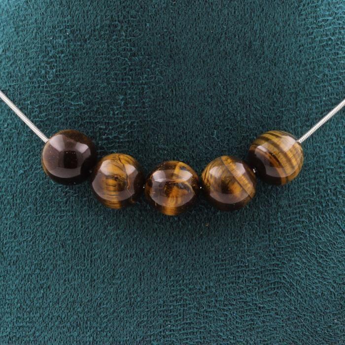 Collier - ABIJOUX - Oeil de Tigre - 5 perles 10 mm - Acier inoxydable - Longueur personnalisable