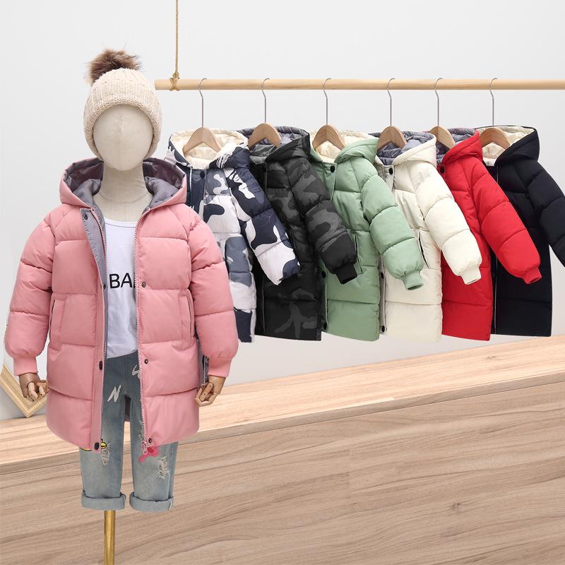 2023 Kids' Mid-Length Winter Coat - Korean Style, Down Cotton, Unisex, Thickened for Boys & Girls