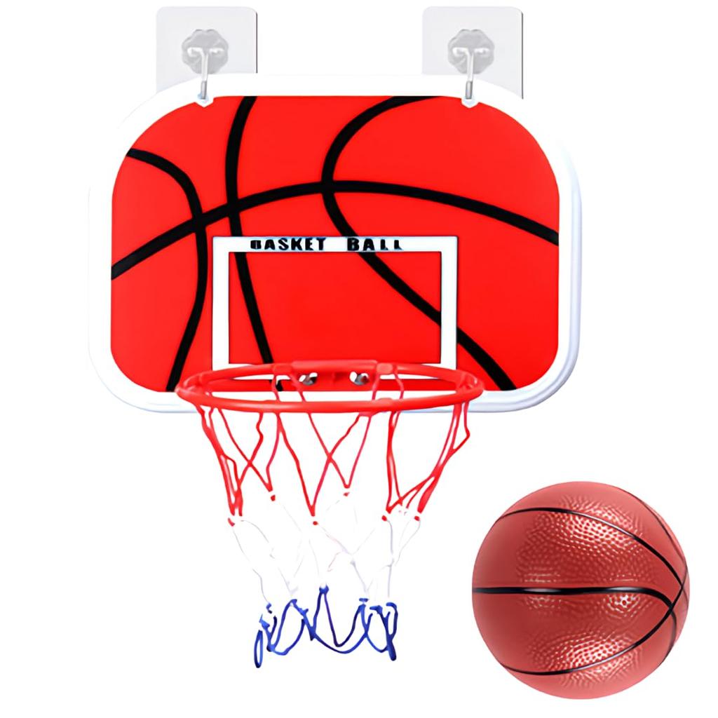 I'm So Happy Mini Basketball Hoop, Wall Mounted, Indoor Basketball Hoop for Kids, Door Mount, Air Pump Set, Ages 6+ (Brown 34cm)