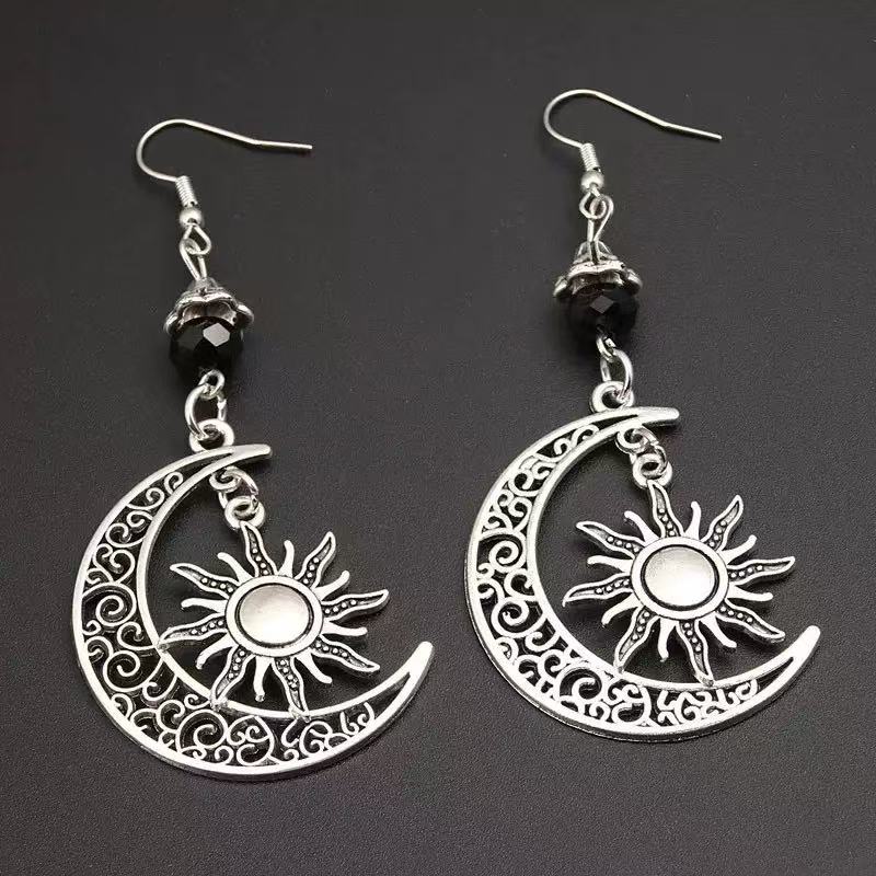 Gothic Dark Style Moon Sun Pentagram Earring Occult Crescent Wicca Witch DangleEarrings For Women Men Hanmade Goth Jewelry Gift