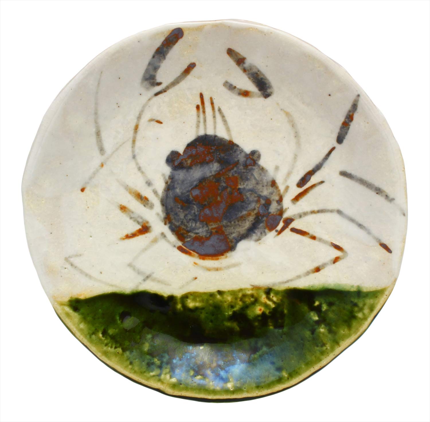 

Utsuwa Roan Mino ware Japanese plate by Nakagaki Renji, 17.5cm, with Oribe-style crab motif (043-0104)