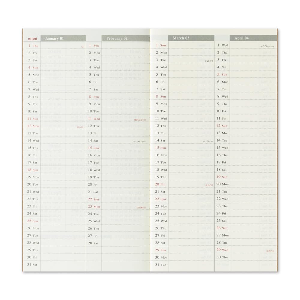 Traveler's Notebook Planner Refill 2026 A5 Slim Weekly 14495006 (Starts January 2026)