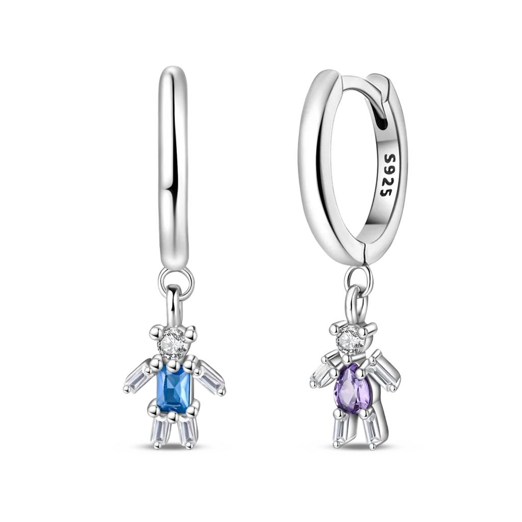 Original 925 Sterling Silver Purple Flower Owl Earrings Women 2025 Zircon Ear Studs Sparkling Pave Hoop Earring Jewelry Gift
