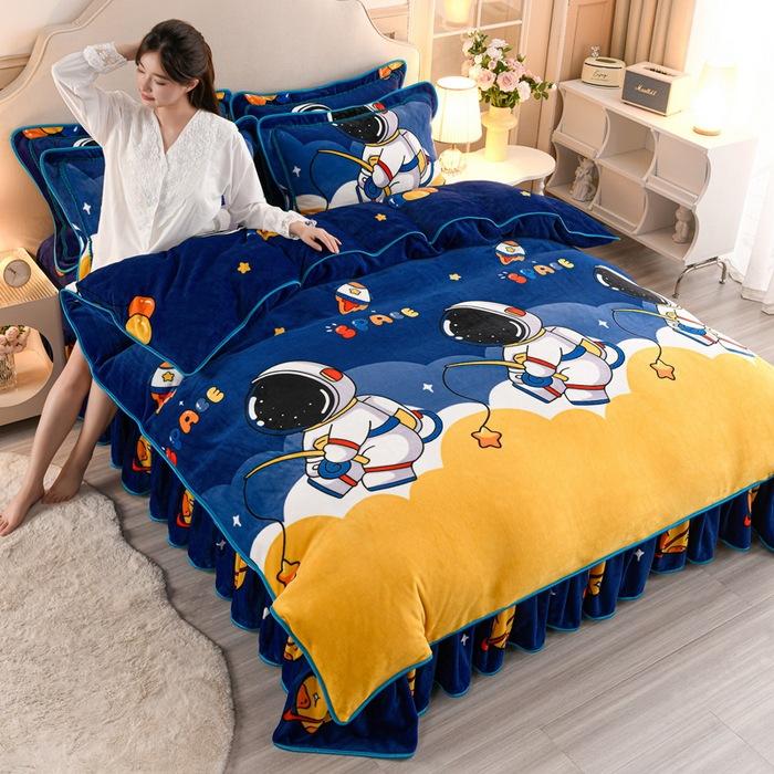 Thickened Milk Fleece Four-Piece Warm Double-Sided Coral Fleece Quilt Cover Flannel Sheet Bed Skirt Bedding
