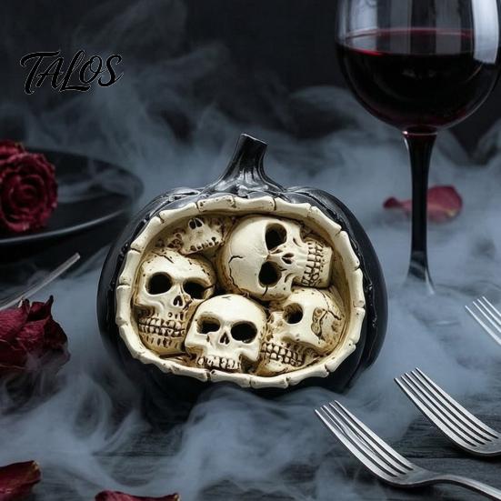 Decorative Pumpkin Skulls Halloween Skull Figurine, Realistic Resin Skeleton Statue Decorations, Spooky Gothic Home Accents Desktop Ornaments
