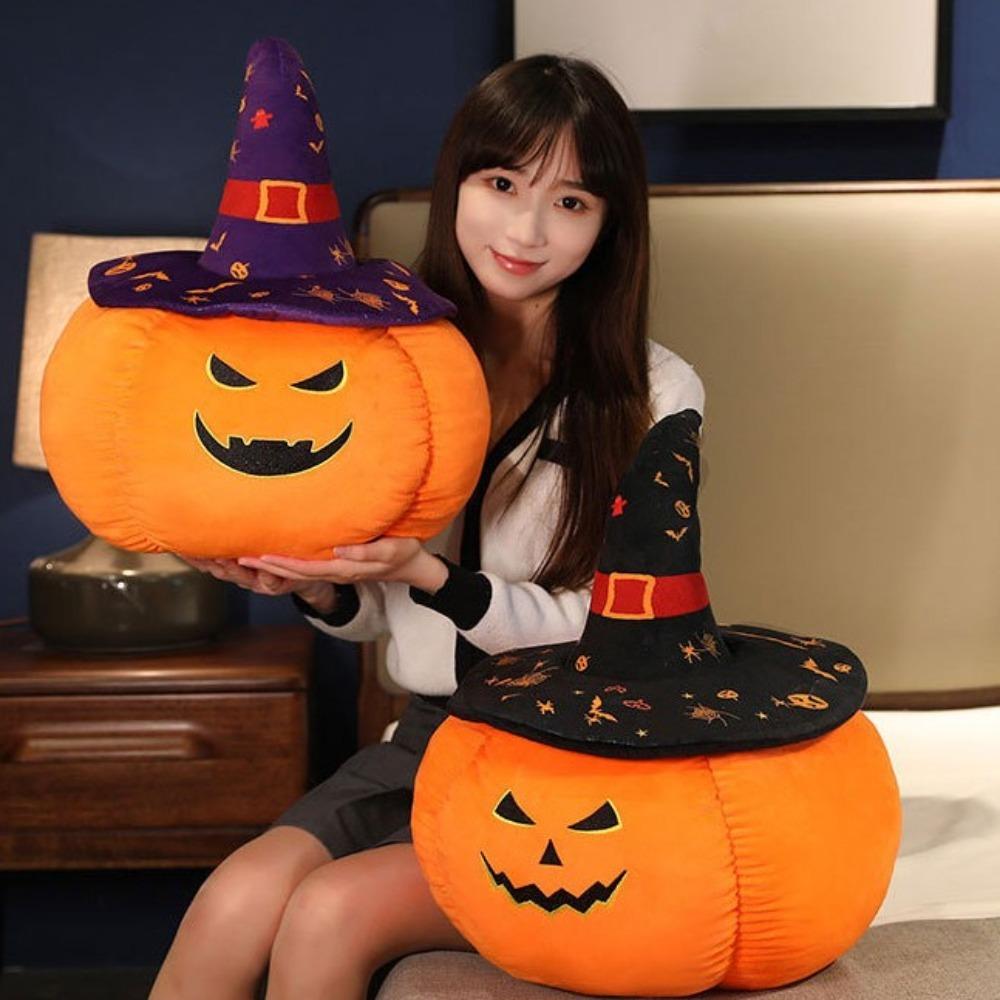 Stuffed Pumpkin Demon Doll Wearing Hat Halloween Pumpkin Throw Pillow  Kids Gift
