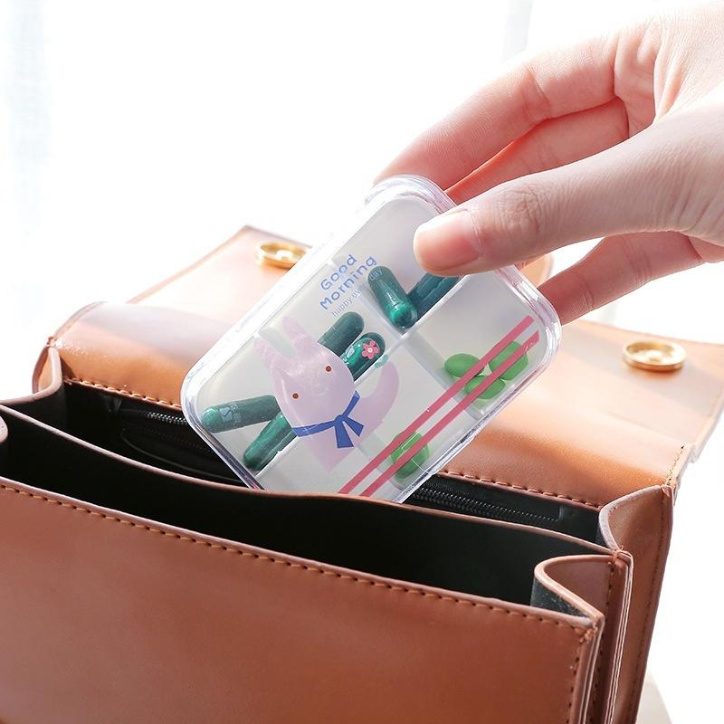 Moisture-proof Creative Cartoon Animal Pattern Cute 4 Compartment Pill Storage Case Medicine Drug Box