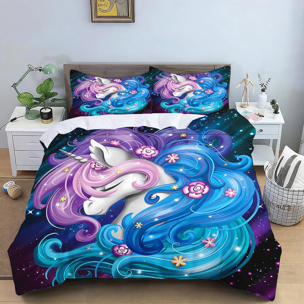 Ballet Girl Unicorn Bedding Set Pink Dancer Print Duvet Cover for Girls Bedroom Decor
