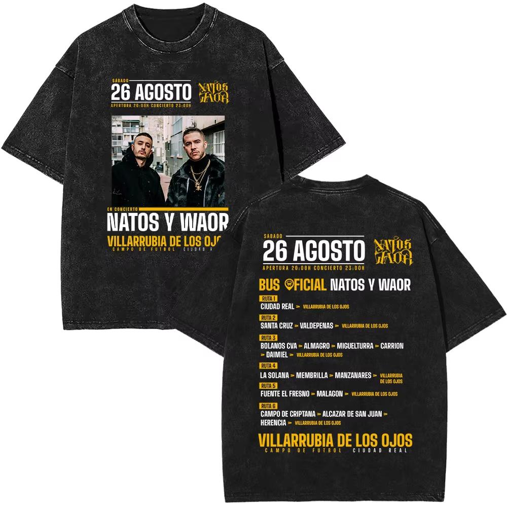 Natos & Waor Vintage Washed Graphic T‑Shirt Unisex Cotton Crew Neck Short Sleeve Double Sided Print Tees for Hip Hop Rap Fans Men Women