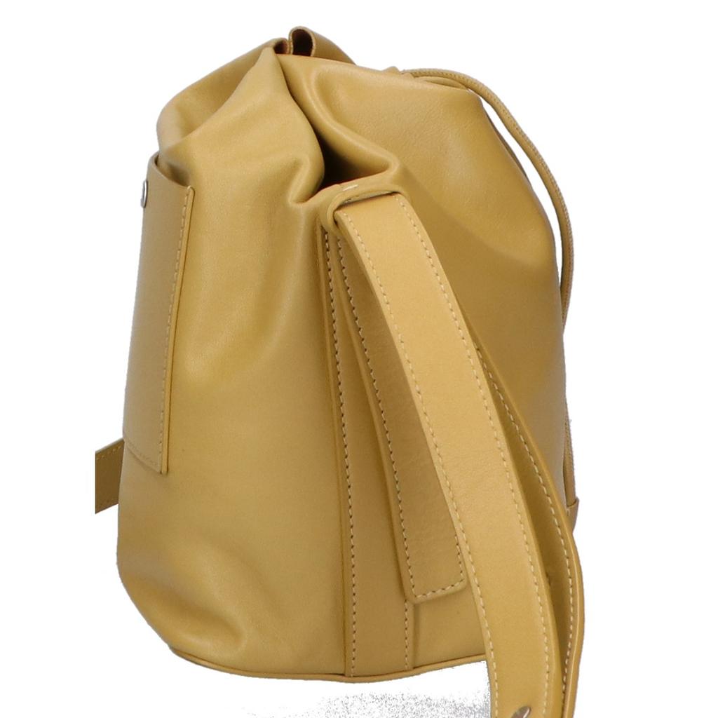 Jil Sander Leather Bucket-shaped Drawstring Bag Shoulder Bag mustardUsed
