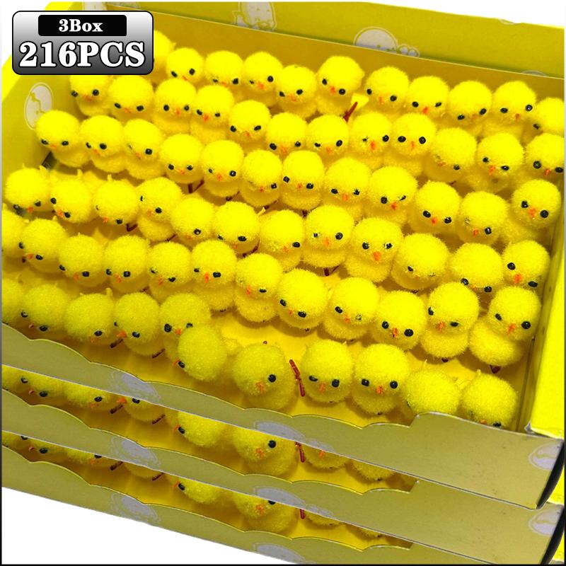 72-216PCS Yellow Cotton Ball Chick Easter Plush Chicken for Holiday Decorations Party Decor Cute Easter Decorations for Kids