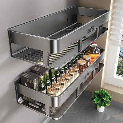 Gunmetal Kitchen Spice Rack, No Drilling Required, Wall-Mounted Seasoning Shelf, Wall-Mounted Organizer, Space Aluminum Storage Rack