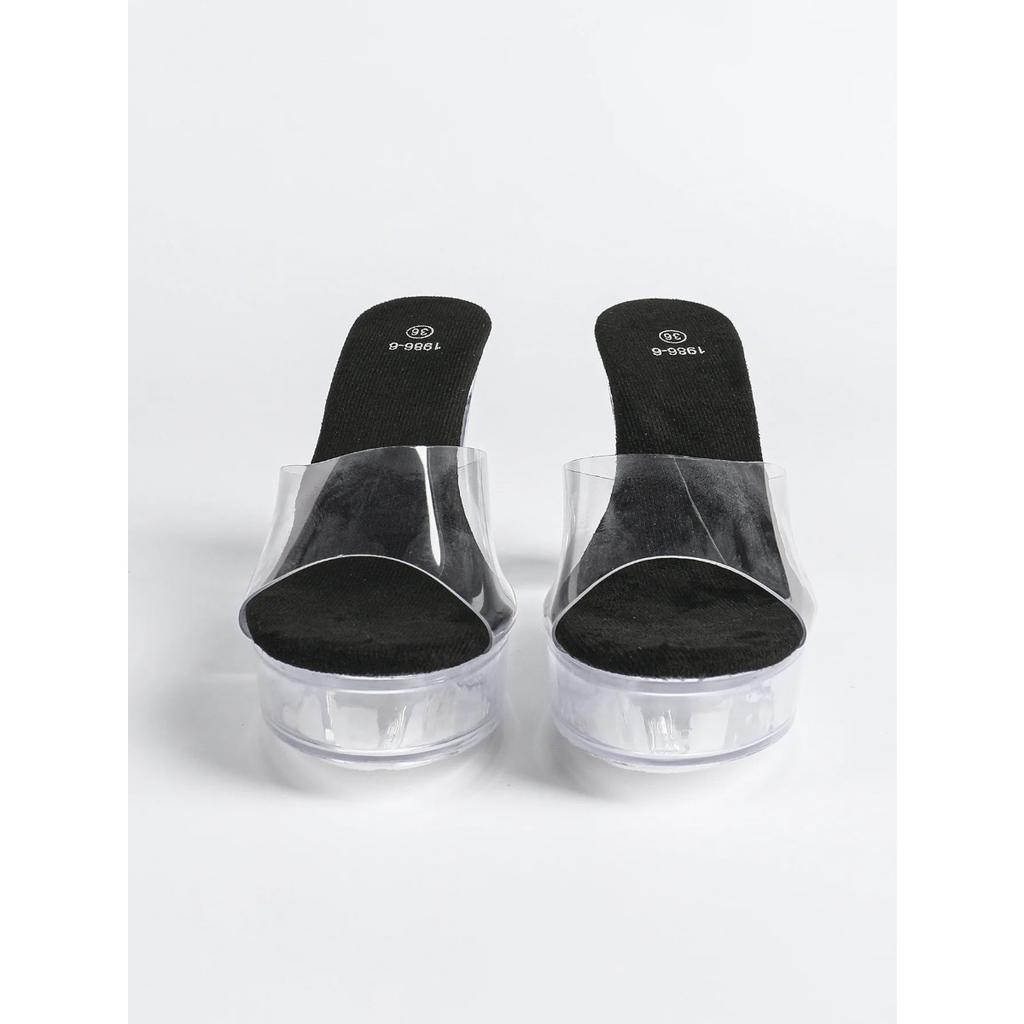 12Cm Clear Heel New Fashion Wedding Sexy Car Model Transparent Nightclub Thick Heel Crystal Square Head Non-Slip Tow 19866-7