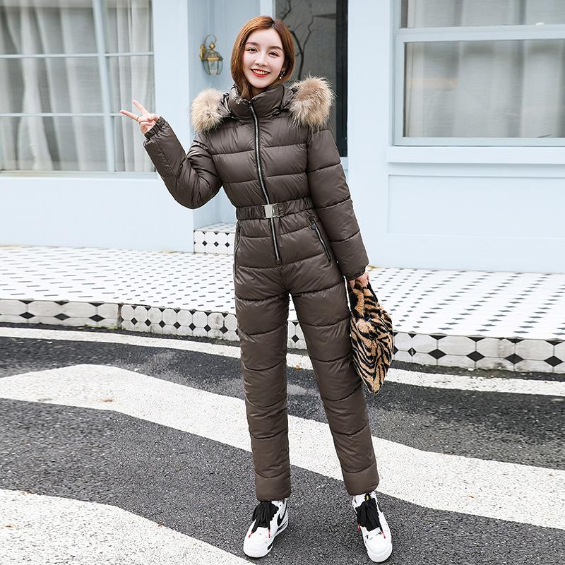 1PC Women Winter Jumpsuit Snow Snowboarding Ski Suit Hooded Fur Coat Snowsuit Women Outdoor Jacket Windproof Skisuit