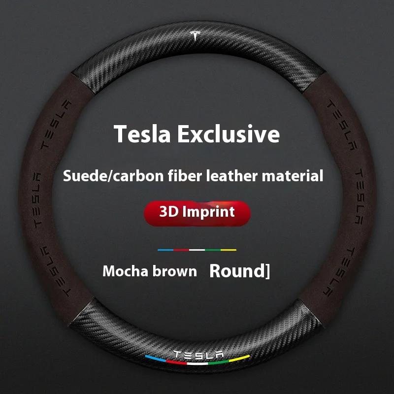 AMJ1 Tesla Steering Wheel Cover for Model 3/Y/S/X Roadster 2019-2025 Auto Interior Steering Wheel Accessories Anti-Slip Leather