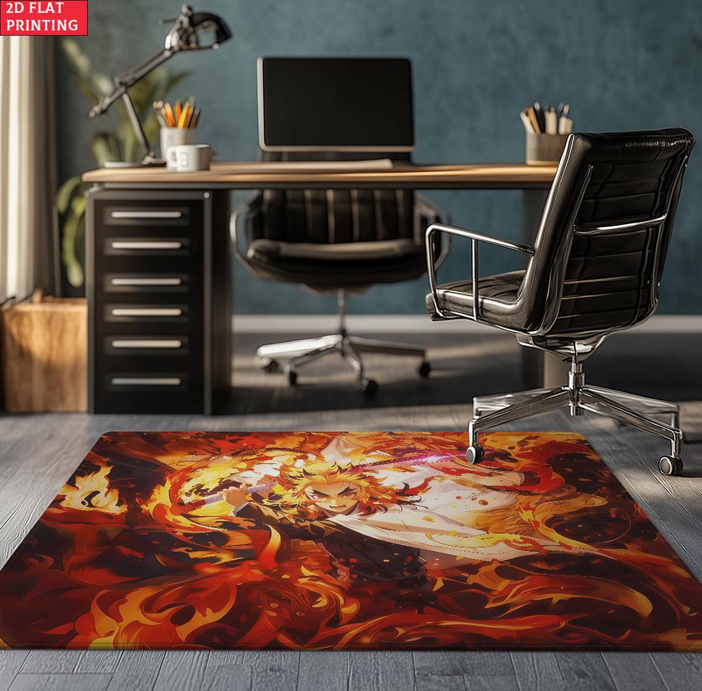 Anime Swordsman Area Rug, Blue Water Wave Theme  Floor Mat, Decorative Carpet for Gaming Room Bedroom, Washable Home Decor Gift