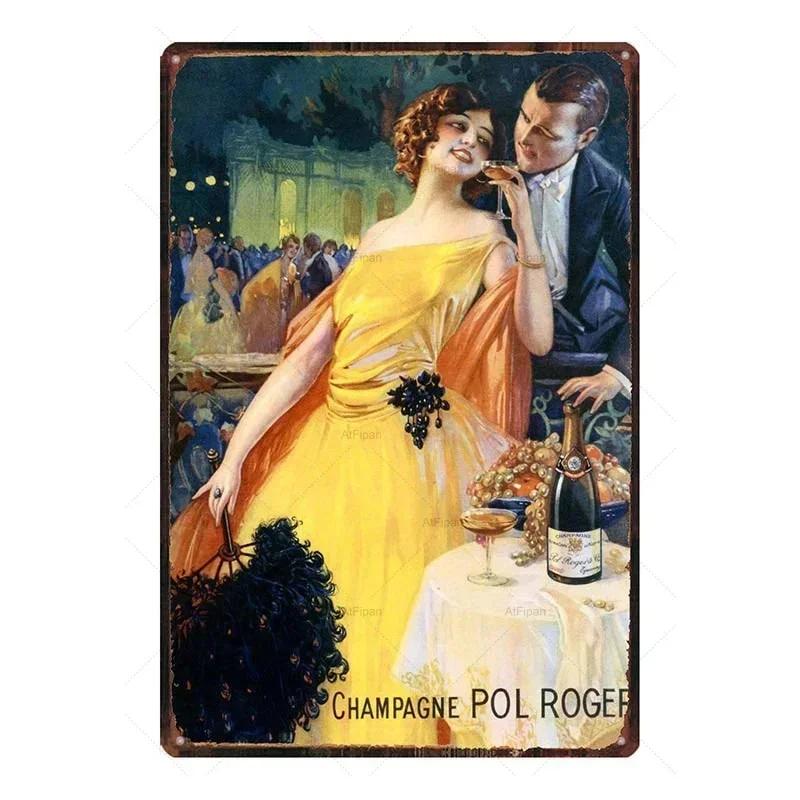 Metal Tin Morlant Reims Champagne Vintage French Posters Tin Sign Poster Wall Art Plaque Sign for Bar Coffee Office Wall Decor