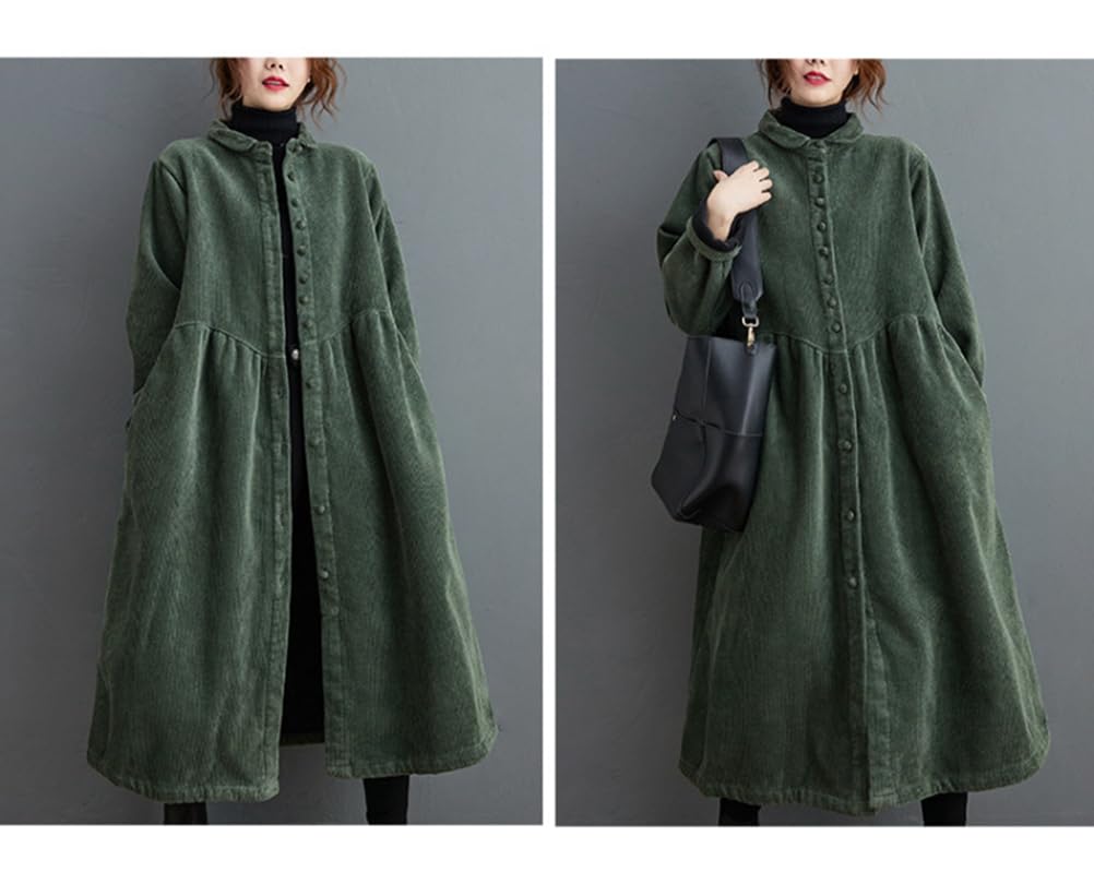 YAYUPLUS Long Corduroy Shirt Dress with Fleece Perfect for Fall and Long Midi Open Long Loose and Casual Style Women's Lining, Winter, Length, Front,