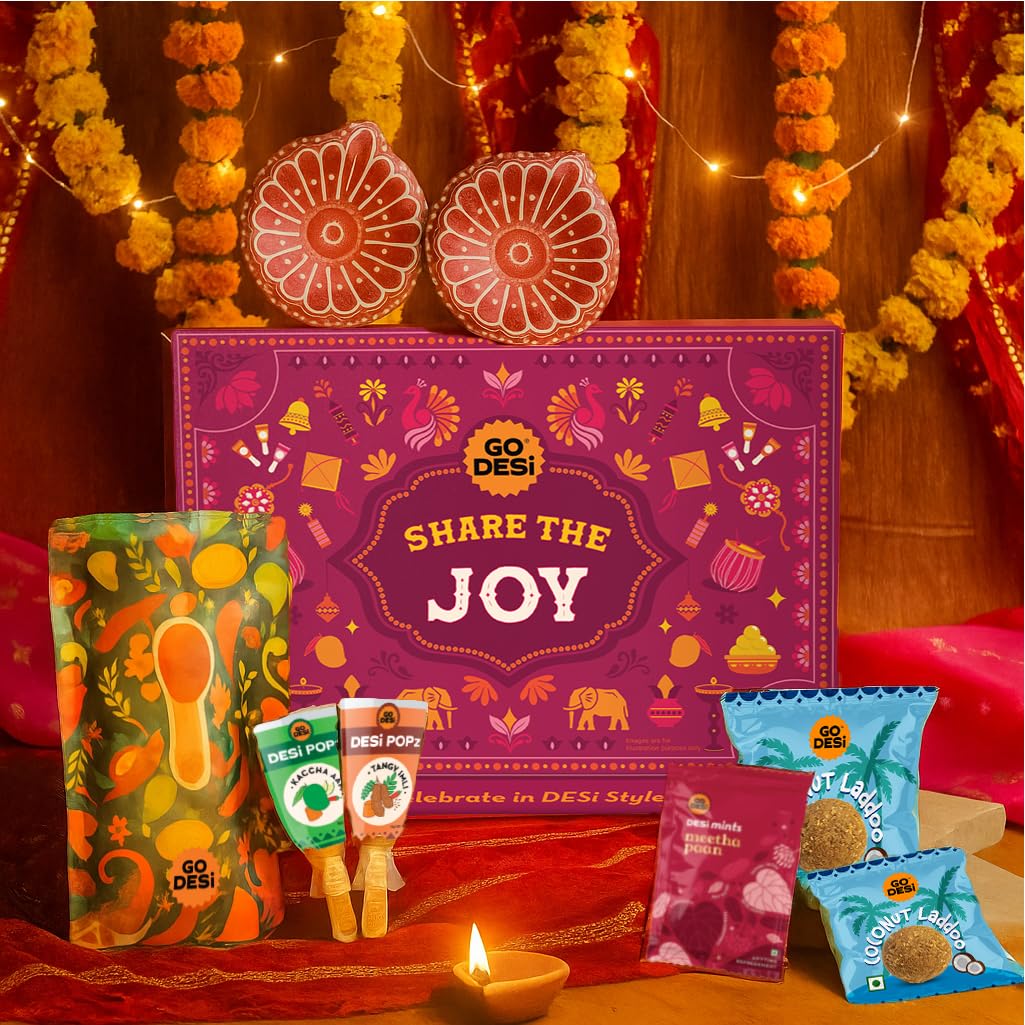 

GO DESi Bhai Dooj Gift Box| Share the Joy Gift Set for Brother Sister | Coconut Laddu | DESi POPz: Tangy Imli, Real Aam, Kaccha Aam | Meetha Paan |