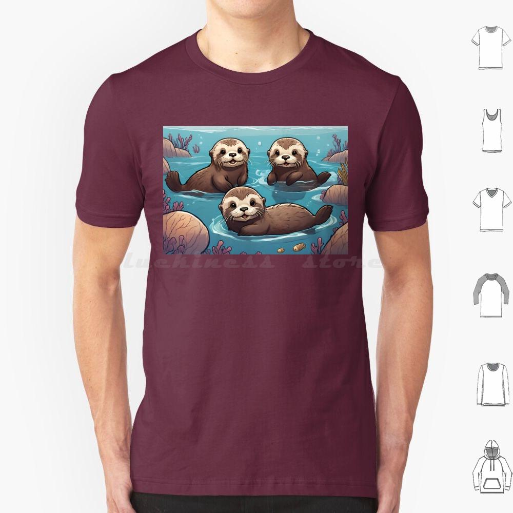 Playful Otters In The Ocean T Shirt Big Size 100 Cotton Otters Swimming Ocean Cute Adorable Family Joyful Playful Wildlife