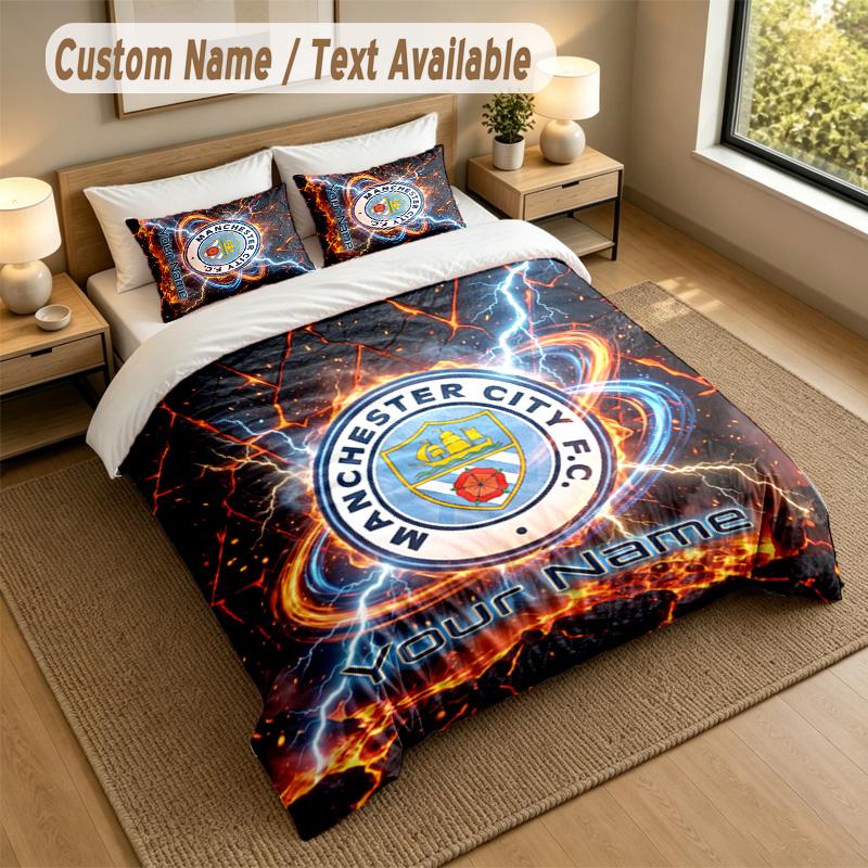 3Pcs Bedding Set Custom Name Text, 1 Sheet 2 Pillowcases Home Bed DecorManchester City