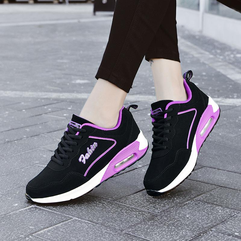 Autumn and Winter Leather Surface Large Size Air Cushion Sports Shoes Casual Shoes Female Students Running Shoes Travel Shoes