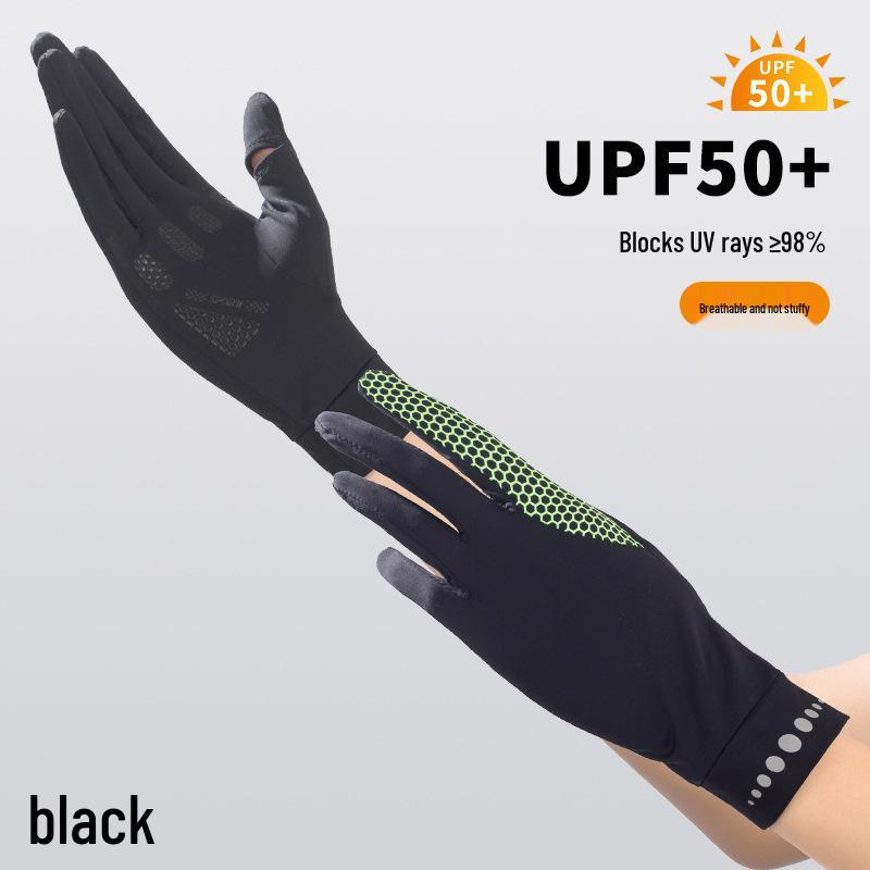 Women's UPF 50+ Anti-UV Cycling Gloves - Non-Slip, Breathable, Ice Silk, Thin, Long, Two-Finger Flip-Top