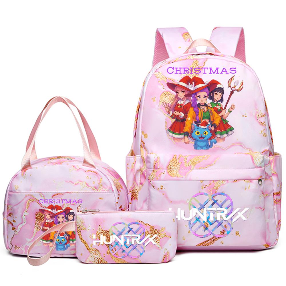 3Pcs/set Christmas Kpop Printed Backpack Handbag Pencil Case for Teenager Student Girl Boy Bookbag Schoolbag Women Large Capacity Travel Bag Kid Gift
