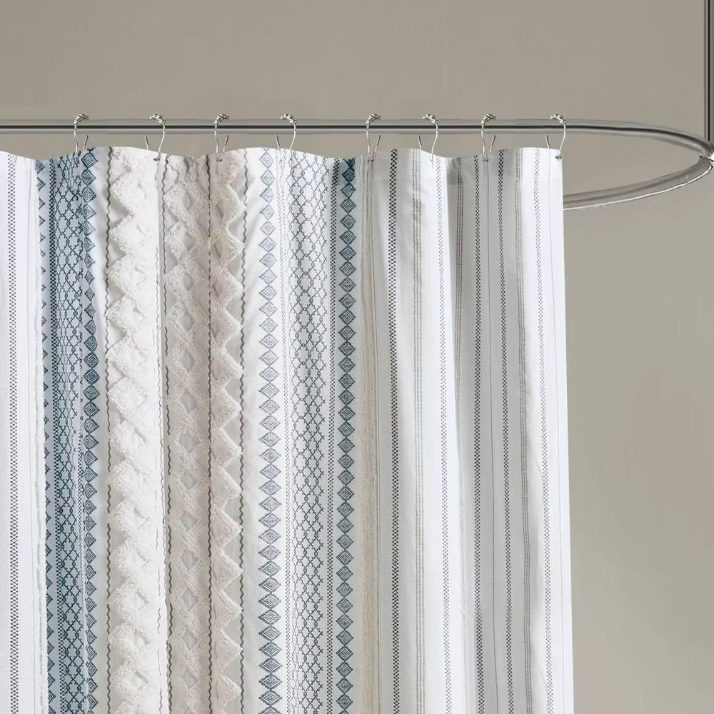 Striped Tribal Pattern Shower Curtain Machine Washable All Season Waterproof Privacy Protection Boho Design Eleganthooksincluded