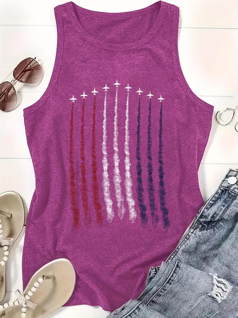 Unabhängigkeitstag Ärmelloses Rundhals-Pullover-Top für Damen