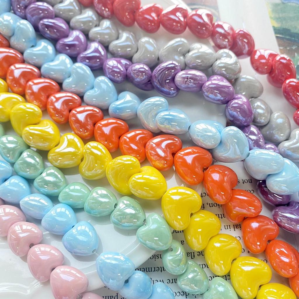 Colorful AB Ceramic Heart Beads for DIY Bracelets, Necklaces, Earrings, and Jewelry Accessories