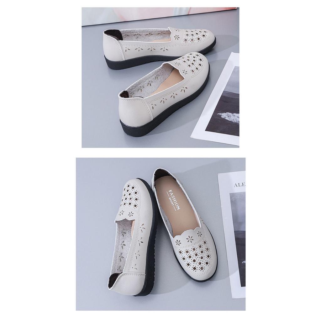 Summer New Imitation Leather Shoes, Comfortable and Non Slip Sandals, Women's Soft Leather Hollow Breathable Hole Shoes, Soft Soled Shoes