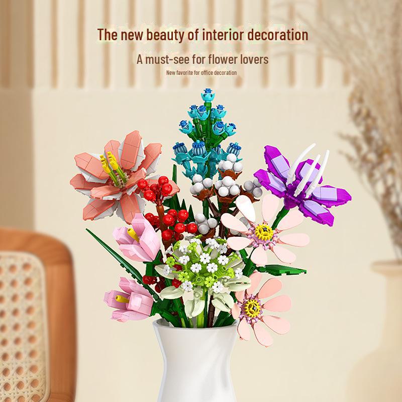 Compatible Sunflower Crystal Flower Building Set: Children's Educational Toy for Girls