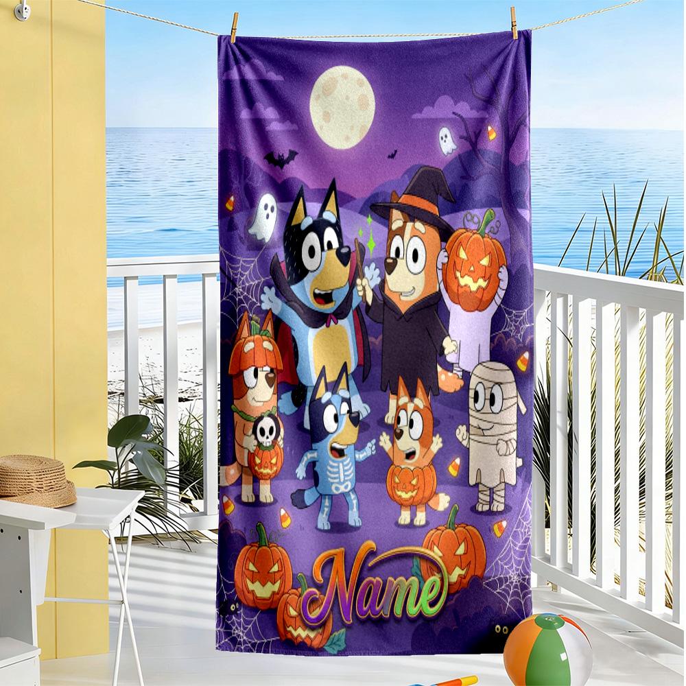 Halloween Bluebird Party Customize Text Beach Towel Quick-Dry Soft Microfiber Perfect for Traveling Yoga Camping and Swimming