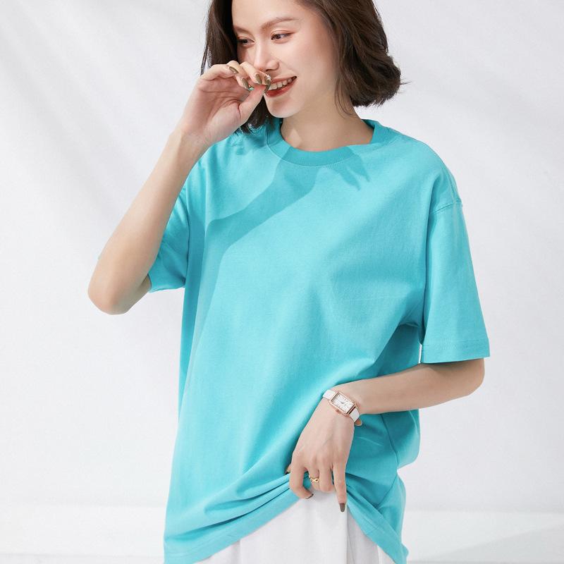 % Pure cotton breathable summer women's clothing new loose round neck short men's and women's same couple short-sleeved T-shirt