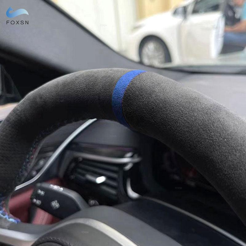 For Land Rover Freelander 2 2007 2008 2009 2010 2011 2012 Hand-stitched Suede Leather Car Interior Steering Wheel Cover Trim