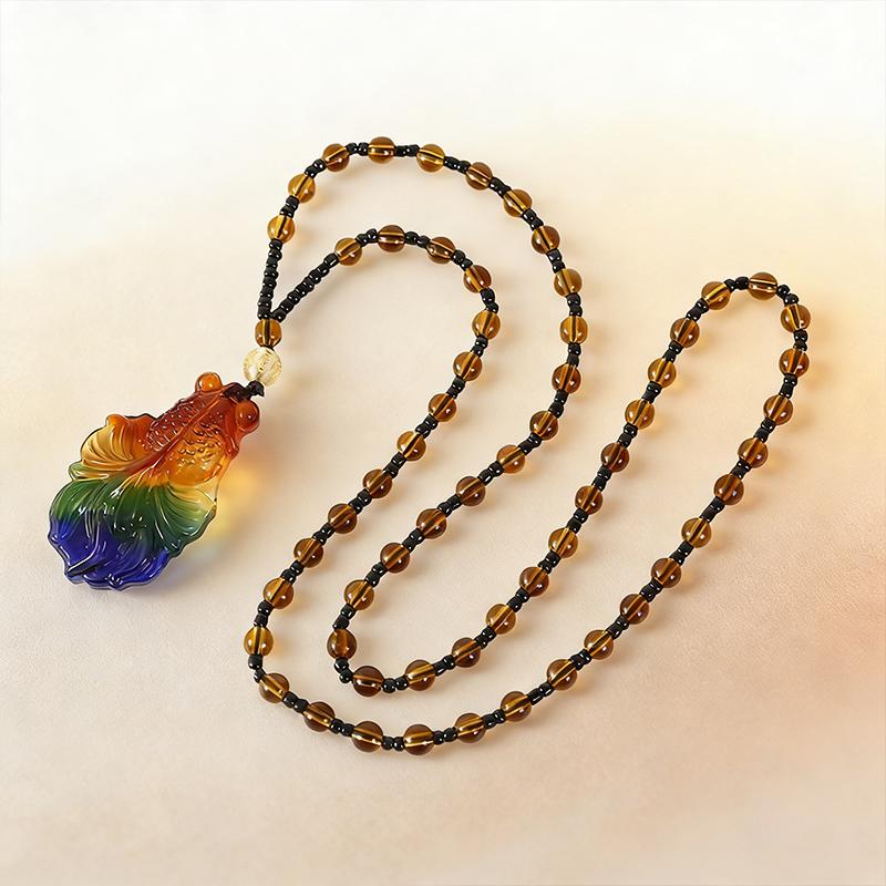 Imitation Glass Pendant Chinese Style Versatile Necklace Crystal Sweater Chain