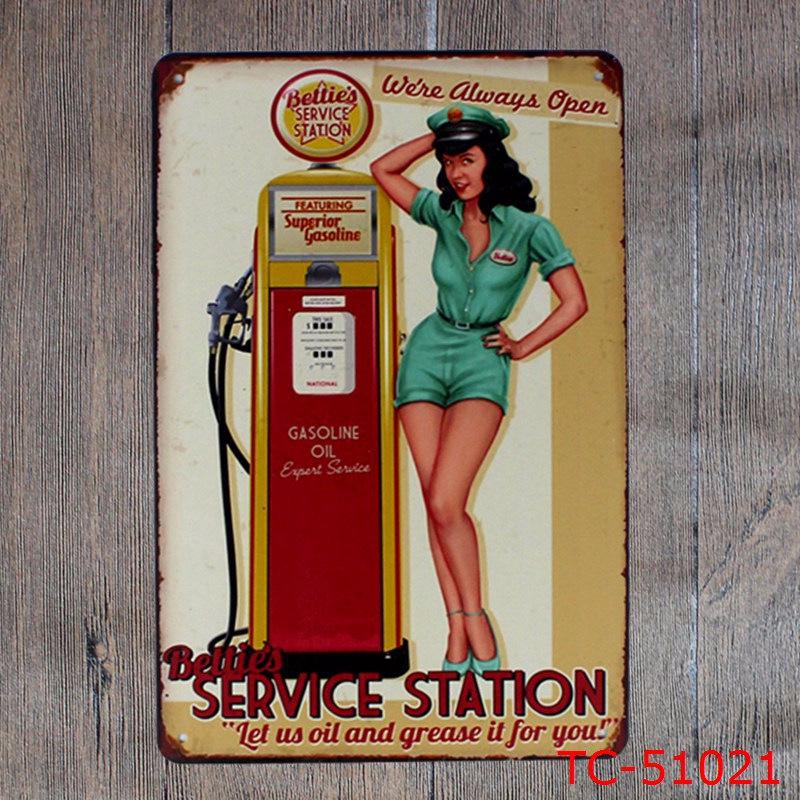 Tilpasset Retro Pin-up Jente Bilverksted Blikkskilt